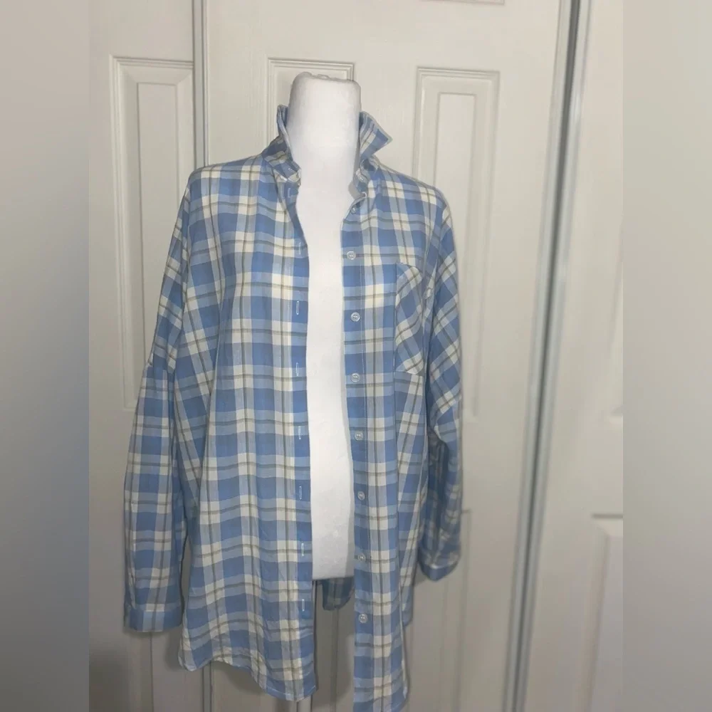 Fashion Nova Light Blue Oversized Plaid Shirt